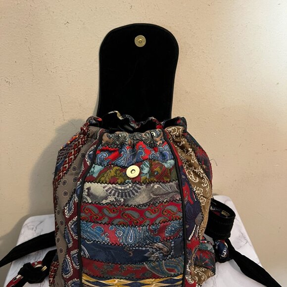 Upcycled  Handmade VIntage Silk Ties Backpack Boho Festival - Picture 8 of 10